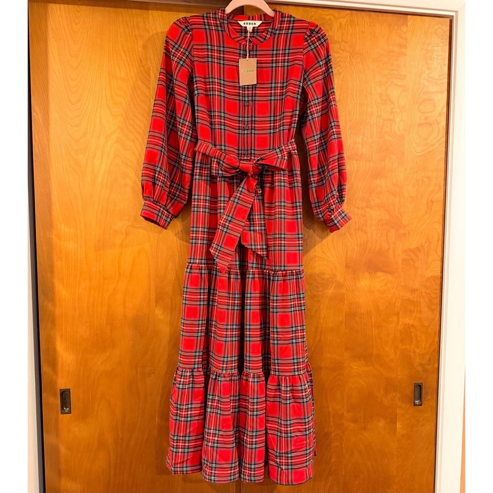 Boden Alba Check Maxi Dress Tartan Cottagecore preppy Holiday Dress Size 4P